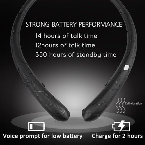 Retractable Neckband Bluetooth Headphones Auto Retractable Earbuds Wireless Earphones with 14Hrs HD Playtime, IPX5 Waterproof, CVC8.0 Noise Cancellation Mic for Crystal Clear Calls, Ideal for Exercise - color: Black