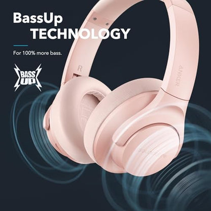 Soundcore Anker Life Q20 Hybrid Active Noise Cancelling Headphones, Wireless Over Ear Bluetooth Headphones, 60H Playtime, Hi-Res Audio, Deep Bass, Foam Ear Cups, Travel, Office, USB-C Charging - color: Pink, style: USB-C