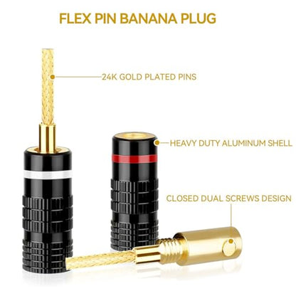 HiFi Flex Pin Banana Plugs, 2mm pin Banana connectors/Plugs, for Spring-Loaded Inputs/Speaker Terminals, (5 Pairs/10 Pcs) - size: 5 Pairs