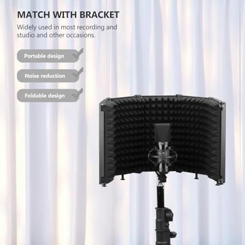 Cabilock Portable Folding Microphone Isolation Shield with Three Panels Combination and Adjustable Angle, Black Mic Windproof Sound Absorber Panel for Studio and Personal Recording