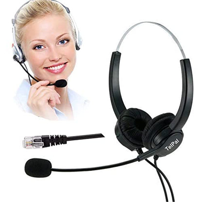 Telephone Headset, Hands-Free Call Center Noise Cancelling Corded Binaural Headset Headphone 4-Pin RJ9 Crystal Head Mic Microphone Desk Phone -Telephone Counseling Services,Insurance, Hospitals