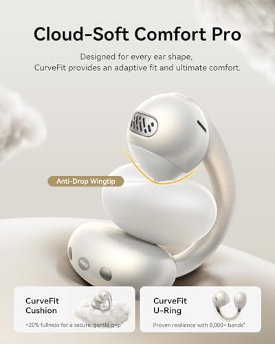 Baseus Bowie MC1 Pro Open Ear Clip-On Headphones, Hi-Res LDAC & HiFi4 Acoustic Sound, 5g Ultra-Lightweight Comfort, SuperBass 2.0, DNN 4-Mic AI Clear Calls, IP67 Waterproof, Bluetooth 6.0 (White) - color: White