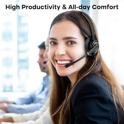 MKJ Call Center Headset with Microphone, Telephone Headset for Office Phone Corded RJ9, Wired Headphone for Landline Altigen Polycom Gigaset Avaya 1408 Aastra 6573i AudioCodes Toshiba Fanvil etc