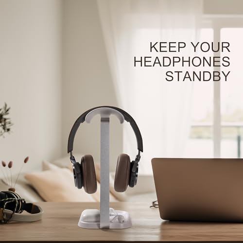 Headphone Stand, Curved Headset Stand with Storage Tray, Gaming Headset Holder for AirPods Max, AirPods Max 2, AirPods, AirPods Pro, Beats, Bose, Sony and More (White) - color: White