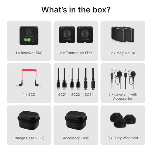 RØDE Wireless PRO Compact Wireless Microphone System with Timecode, 32-bit Float On-board Recording, 2 Lavalier Microphones and Smart Charge Case for Filmmaking and Content Creation | 32-bit Float On-board Recording, 2 Lavalier Microphones and Smart Charg
