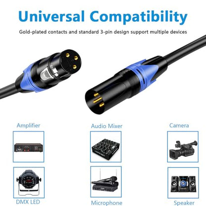 XLR Cables 25ft 2 Pack, Balanced XLR Microphone Cable Male to Female | Oxygen-Free Copper, Double Shielding, Professional Gold-Plated, Mic Cord for Speaker Podcast Audio Mixer Effector Amplifier - size: 25ft-2p