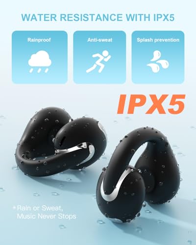 Jzones Open Ear Clip Wireless Earbuds Bluetooth 5.4, Lightweight Comfort Sports Bone Conduction Headphones Built-in Mic for Clear Audio, Stable Fit Earphones 24H Play-Black - color: Balck