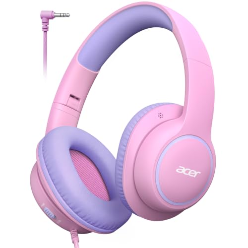 Acer OHW328 Kids Headphones Wired for School - Over Ear Design | 85/94dB Safe Volume, 3.5mm Jack Foldable Headphones for Kids Boys Girls Classroom Yoto Player Chromebook Travel PinkPurple - color: Pink Purple