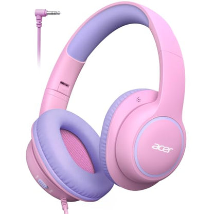 Acer OHW328 Kids Headphones Wired for School - Over Ear Design | 85/94dB Safe Volume, 3.5mm Jack Foldable Headphones for Kids Boys Girls Classroom Yoto Player Chromebook Travel PinkPurple - color: Pink Purple