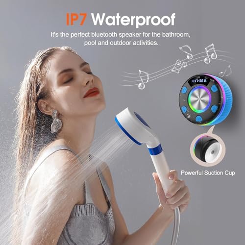 Bluetooth Shower Speaker, IP7 Waterproof Portable Bluetooth 5.3 Speakers with Suction Cup, Mini Wireless Speaker with RGB Lights Time Display, Loud Stereo Sound for Bathroom Beach Outdoor Party, Azure - color: Azure