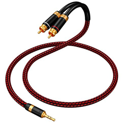3.5mm to 2 RCA Audiophile Audio Cable Stereo Braided Gold Plated Oxgen-Free Copper Core for Smartphones Tablets Speakers Home Theater (Straight 3.5mm, 6.5FT) - size: 6.5FT, style: Straight 3.5mm
