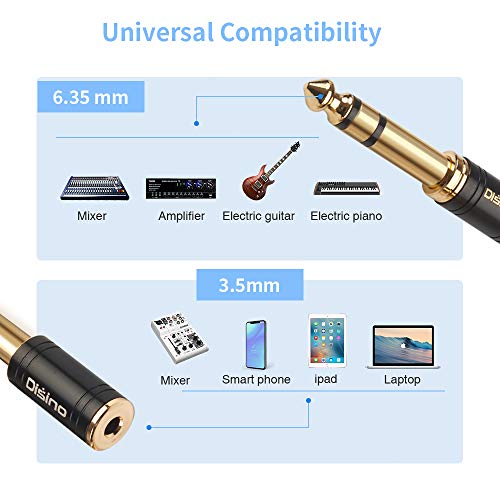 1/4" to 3.5mm Stereo Headphones Adapter, New Upgrade Gold-Plated Pure Copper Mini Jack 1/8'' Female to 1/4'' Male Jack Plug Stereo Adapter for Headphone, Amp Adapte, Black - 1 Pack - color: 635TRSM-35F-1P