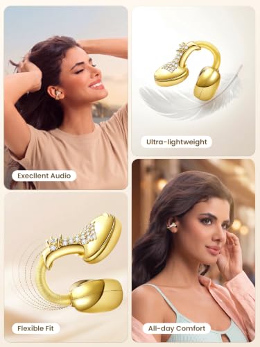 JewelPods C3 Wireless Bluetooth Earbuds, Jeweled Open-Ear Headphones, Gold - color: Gold