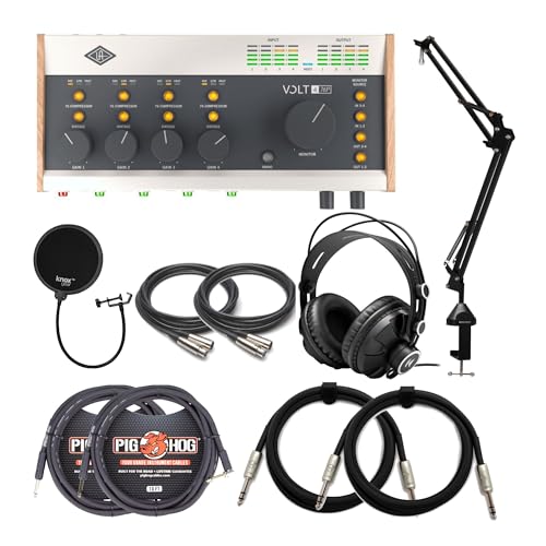 Universal Audio VOLT-476P USB Audio Interface Bundle with Closed-Back Studio Headphones, Microphone Boom Arm, Pop Filter, XLR Cables, Guitar Cables, and 1/4 in. TRS Cables (10 Items) | Includes Closed-Back Studio Headphones, Microphone Boom Arm, Pop Filte