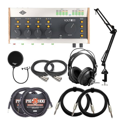 Universal Audio VOLT-476P USB Audio Interface Bundle with Closed-Back Studio Headphones, Microphone Boom Arm, Pop Filter, XLR Cables, Guitar Cables, and 1/4 in. TRS Cables (10 Items) | Includes Closed-Back Studio Headphones, Microphone Boom Arm, Pop Filte