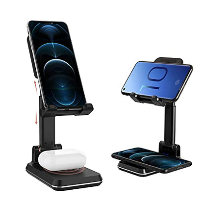 2-in-1 Charger Stand,Dual 15W Height Adjustable Wireless Charger Desk Stand,Wireless Charging Station,for iPhone 17/16/15/14/13/12, AirPods Pro,Samsung S25/S24/S23/S22/S21 (No AC Adapter)