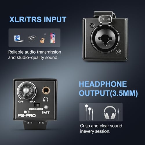 P2 PRO Headphone Amplifier, Portable in Ear Monitor Amplifier | Personal Headphone Amp, XLR/TRS Input 3.5mm Output, Stereo/Mono Switch, Built-in 500mAh Battery,14h Playtime, 7 Color Light