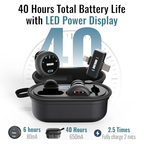 Wireless Lavalier Microphone for iPhone and Android | Leather charging case with integrated charging, 40H battery life, 55M transmission and noise reduction for vlog and streaming