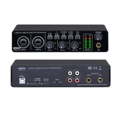 U204 USB Audio Interface for PC Computer Recording Music, 2x2 Guitar Audio Interface for Mac 32Bit/192kHz Podcasting Streaming for Vocalist Producer with 48V Phantom