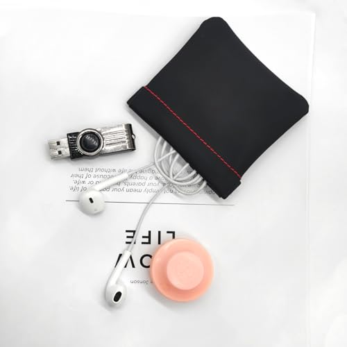 Quacc 3 PCS Earphone Pouch, PU Leather Headphone Storage Bag | Portable Earbud Pouch, Soft, Elastic Snap Spring Pouch for Storing Earphones, Coins, Keys, USB Flash Drives, Jewellery