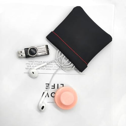 Quacc 3 PCS Earphone Pouch, PU Leather Headphone Storage Bag | Portable Earbud Pouch, Soft, Elastic Snap Spring Pouch for Storing Earphones, Coins, Keys, USB Flash Drives, Jewellery