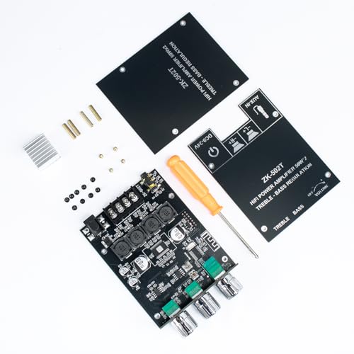 ZK-502T 100W Bluetooth 5.0 Amplifier Board with Treble and Bass Control, TPA3116D2 50Wx2, Bluetooth AMP Board for Home Passive Speakers - style: ZK-502T