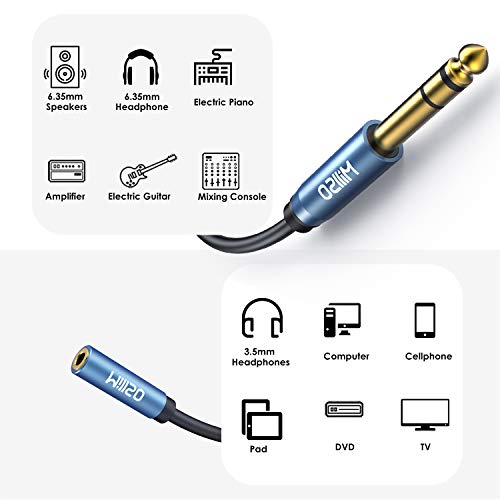 1/4 to 3.5mm Headphone Adapter 10 FT TRS 6.35mm Male to 3.5mm Female | 1/4 Male to 1/8 Female Stereo Audio Jack Adapter for Amplifiers, Guitar Amp, Keyboard Piano, Home Theater, Headphone, PC - color: Blue, size: 10 FT