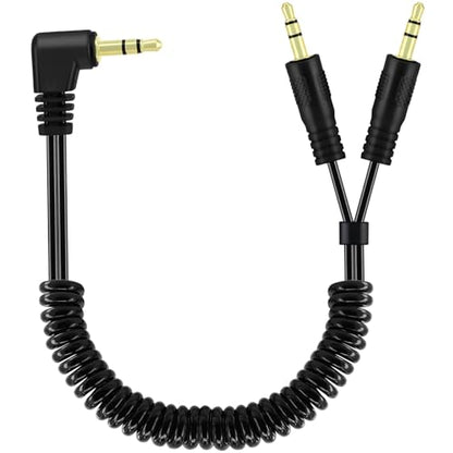 Yeebline 90 Degree 3.5mm Male to 2 Male Audio Splitter Coiled Cable, 2 Way 1/8" TRS Spring Aux Y Splitter Cord for Headphone and Speaker Sharing, Compatible with Phones, Laptops