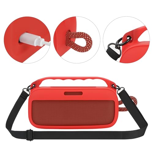 Geekria Silicone Speaker Case Cover Compatible with Bose SoundLink Plus, Protective Soft Skin, Replacement Portable Speakers Travel Carrying Sleeve with Shoulder Strap (Red) - color: Red