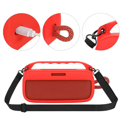 Geekria Silicone Speaker Case Cover Compatible with Bose SoundLink Plus, Protective Soft Skin, Replacement Portable Speakers Travel Carrying Sleeve with Shoulder Strap (Red) - color: Red