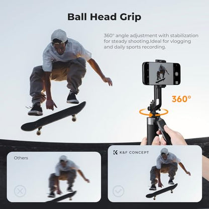 K&F CONCEPT 69" Auto Open Selfie Stick with 4 Legs & Stabilizing Handle | Phone Tripod, 360° Rotation Cell Phone Tripod Stand with Remote Control, Compatible with iPhone Osmo Pocket 4/3, A702