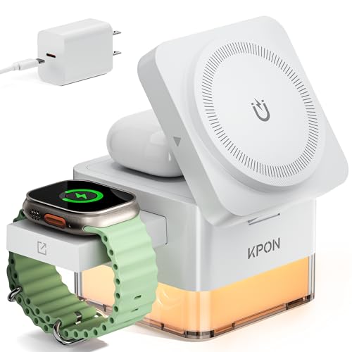 3 in 1 MagSafe-Compatible Charging Station for Apple, Nightstand Fast Wireless Charger, Foldable Cube, Charging Stand with Night Light, for iPhone 17/16/15/14/13/12, Apple Watch/AirPods, White - color: White