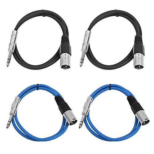 Seismic Audio - SATRXL-M2-4 Pack of 2 Foot 1/4 Inch TRS to XLR Male Patch Cables - Balanced - 2 Foot Patch Cord - Black and Blue - color: Black and Blue
