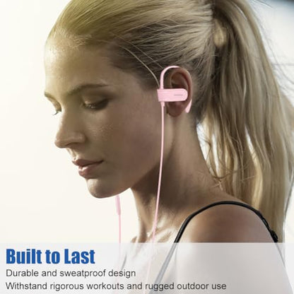 Joysico Wired Over Ear Earbuds Headphones with Mic and Volume Control Pink | Wrap Around Ear Hook Secure Fit, Earphone Case, Sport Running Exercise Gym Workout Sweatproof, For Cellphones Laptops Tablets