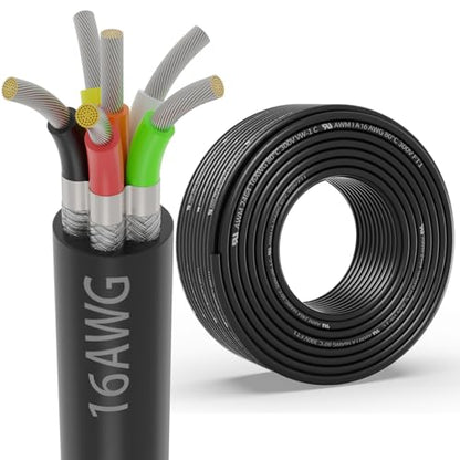 16 Gauge 6 Conductor Shielded Wire 25FT, UL2464 16 AWG 6 Shielded Cable | Tinned Copper Stranded 16/6 CNC Wires for CNC VFD Spindle, Stepper Motor, 3D Printer, Sound, Speaker, Signal Transmission - size: 25FT, style: 16AWG-6C