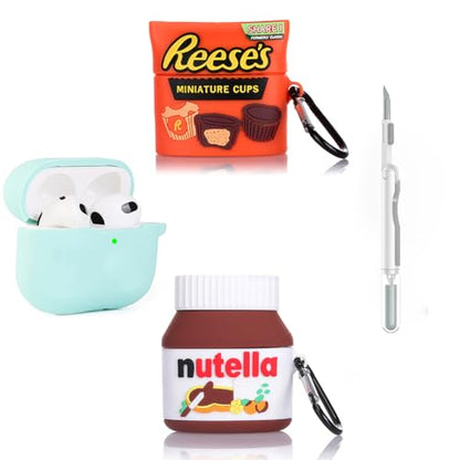 (3Pack+Cleaner Pen) XMBYGY Case for AirPods 3rd Generation Earbuds with Cleaning Pen Kit, Cute Cartoon Skin Design Silicone Charging Case Protective Covers for AirPods 3 (Ree+NUT+GN) - color: REE+NUT+GN