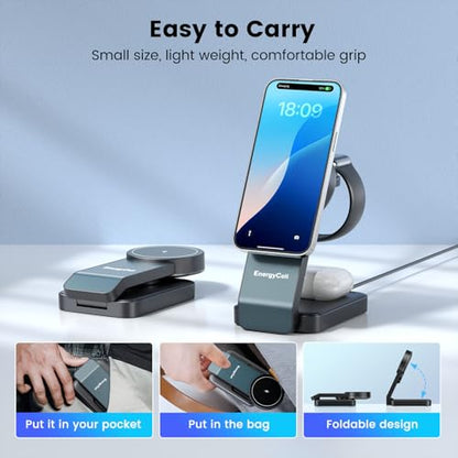 3-in-1 Wireless Charging Station for Apple Devices, 15W Wireless Charger for iPhone 17/16/15/14/13/12, Apple Watch, AirPods, Magnetic Foldable Fast Charger Apple Charging Station