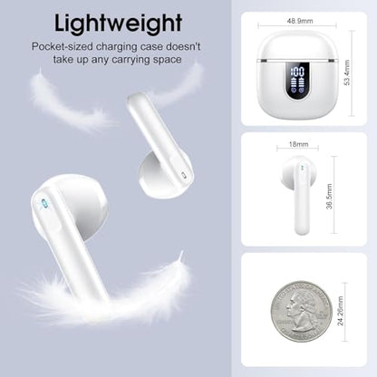 Wireless Earbuds, Bluetooth 5.4 Headphones with 3D Bass Stereo, 40H In-Ear Buds with 4 ENC Noise Cancelling Mic, Ultralight Bluetooth Earbuds USB-C LED, IP7 Waterproof Earphones for Android iOS, White - color: White