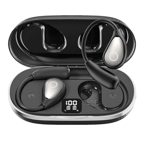 Open Ear Earbuds Wireless Bluetooth Headphones, 60Hrs Playtime, Stereo Sound Over Ear Buds with IPX7 Waterproof Noise Canceling Earphones, Ideal for Fitness, Travel - Black - color: Black