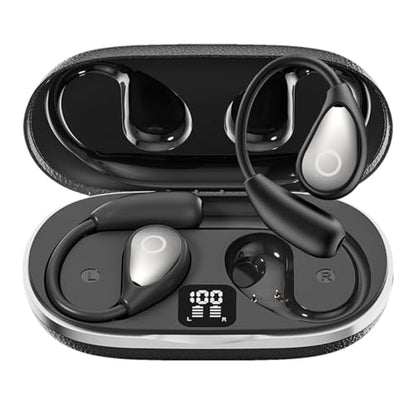 Open Ear Earbuds Wireless Bluetooth Headphones, 60Hrs Playtime, Stereo Sound Over Ear Buds with IPX7 Waterproof Noise Canceling Earphones, Ideal for Fitness, Travel - Black - color: Black