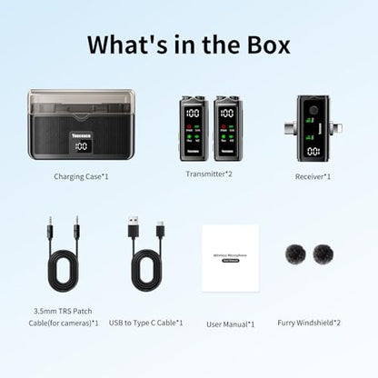 Wireless Lavalier Microphone for Phone Laptop Camera | Lightning & USB C Mic for iPhone, 24H Charging Case,Plug &Play Noise Reduction Mini Mic for Video Recording, Vlogging