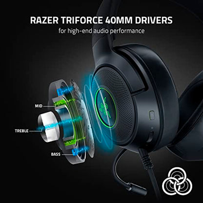 Razer Kraken V3 X Wired USB Gaming Headset: Lightweight Build - Triforce 40mm Drivers - HyperClear Cardioid Mic - 7.1 Surround Sound - Chroma RGB Lighting - Black (Renewed)