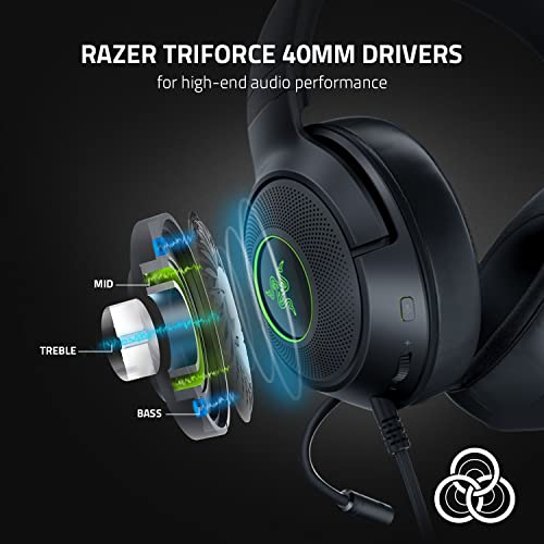 Razer Kraken V3 X Wired USB Gaming Headset: Lightweight Build - Triforce 40mm Drivers - HyperClear Cardioid Mic - 7.1 Surround Sound - Chroma RGB Lighting - Black,(Pack of 8) - color: Black, size: Standard (Pack of 8), style: Kraken V3 X