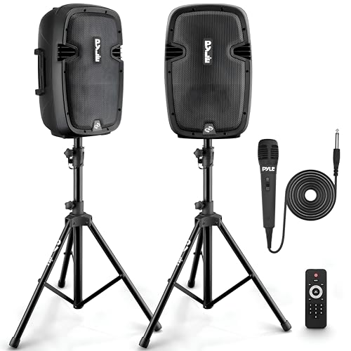 Pyle Active + Passive PA Systems - Dual 8inch 700 Watt Max Power Output Speaker with Microphone, Bluetooth Wireless Streaming, MP3/USB/SD/AUX Readers, Speaker Stands- Pyle PPHP849KT - size: 8 in