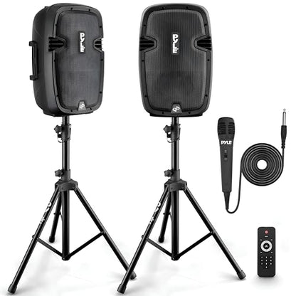 Pyle Active + Passive PA Systems - Dual 8inch 700 Watt Max Power Output Speaker with Microphone, Bluetooth Wireless Streaming, MP3/USB/SD/AUX Readers, Speaker Stands- Pyle PPHP849KT - size: 8 in
