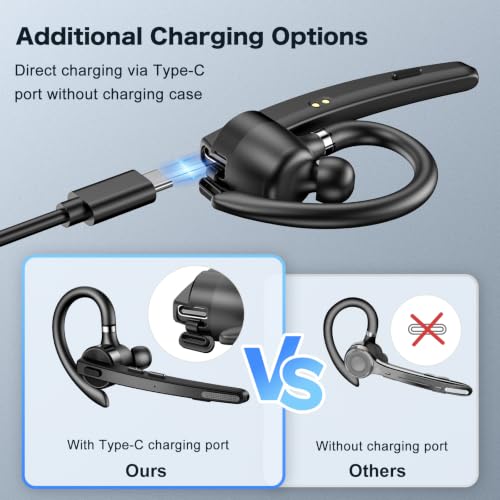Bluetooth Headset 72H Work Single-Ear Wireless Earpiece for Cell Phone Call | 2 Charging Ways & 500mAh Charging Case,Dual Mic ENC Noise Cancel, Mute Button,V5.1 Hands-Free for Phone and Laptop - color: All Black