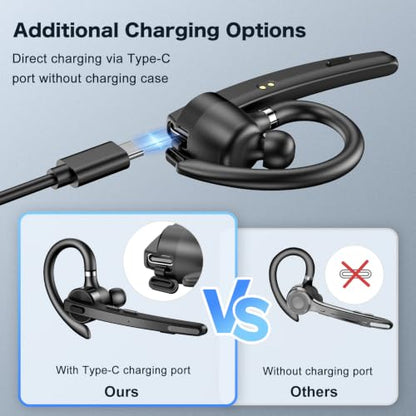 Bluetooth Headset 72H Work Single-Ear Wireless Earpiece for Cell Phone Call | 2 Charging Ways & 500mAh Charging Case,Dual Mic ENC Noise Cancel, Mute Button,V5.1 Hands-Free for Phone and Laptop - color: All Black