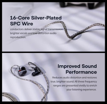 Linsoul Tripowin Zonie 16 Core Silver Plated IEM Cable, 2m Length | Extended Earbud Cord, HiFi Wired Earbuds Earphone Cable, in Ear Monitor Wire for Audiophile Musician, Recessed 2Pin - style: Recessed 2Pin