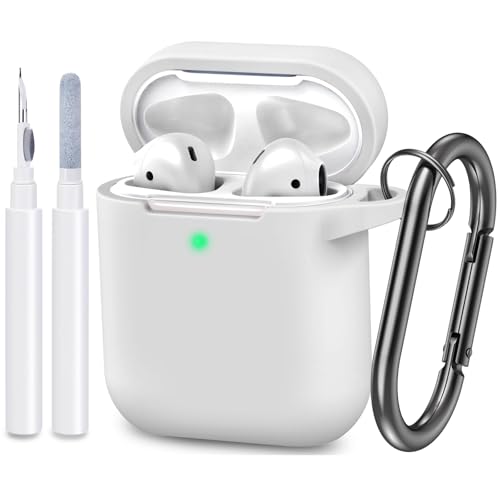 Compatible with AirPods Case Cover, Full Protective Silicone Skin Dust-Proof Designed for Apple AirPods 1st 2nd Generation with Keychain, Front LED Visible, White - color: C-White