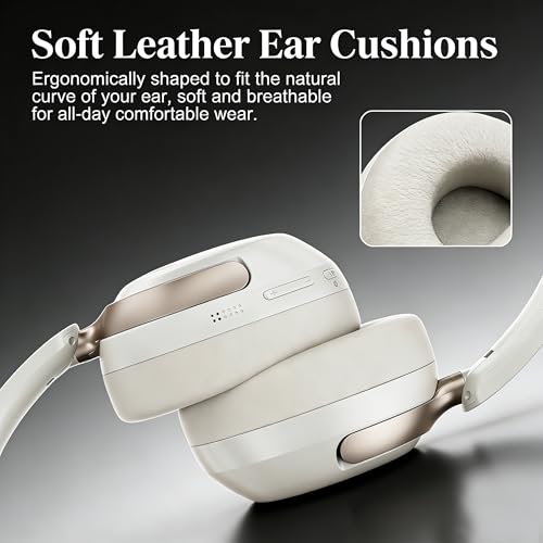 Wireless Bluetooth Over-Ear Headphones with Microphone, 24H Playtime, Bluetooth 5.3, Comfortable and Foldable Design, Over Ear Lightweight Headset for Sports, Travel, Home, Office (Beige) - color: Beige A